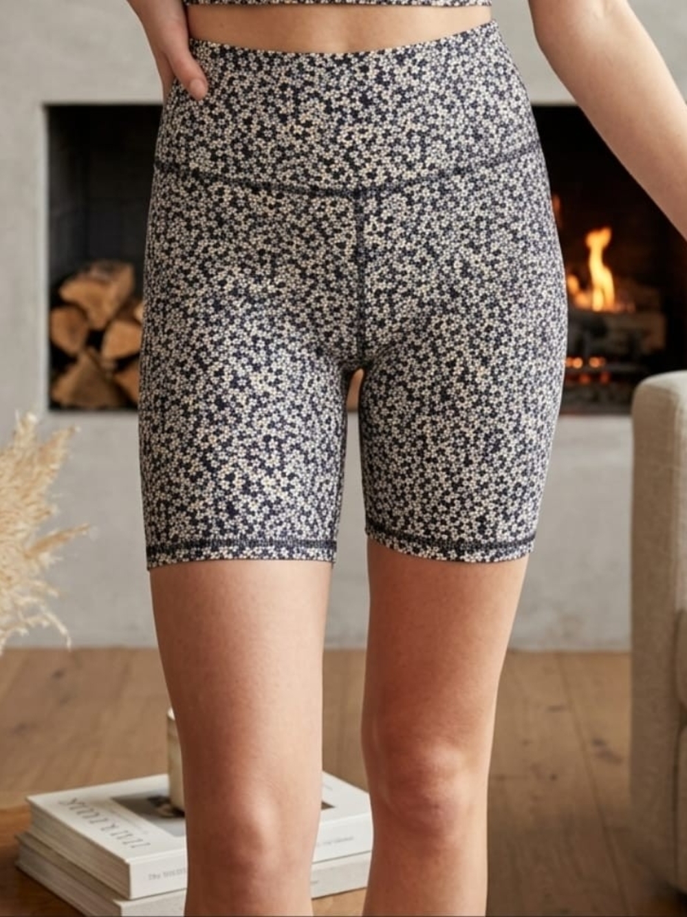 Balance Collection Navy and White Floral High-Rise Bike Shorts